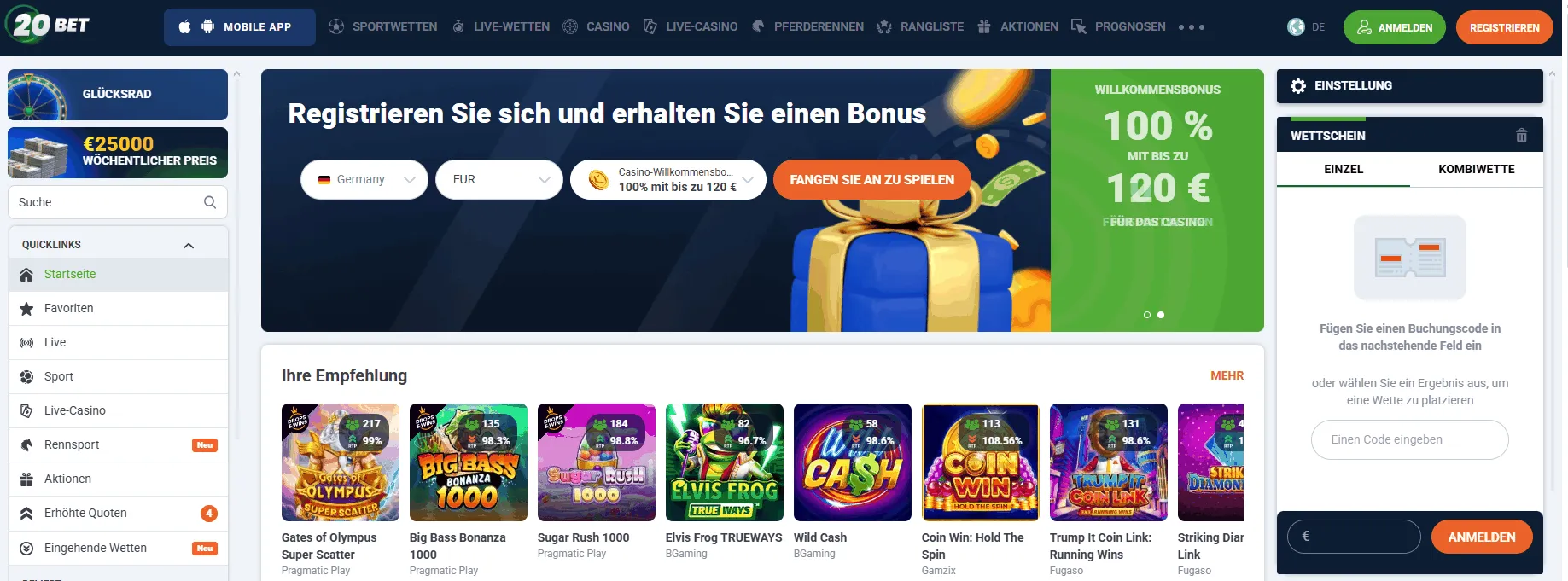 20Bet Online Casino Webseite 20Bet Casino Startseite
